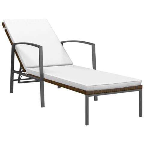 Lettino Prendisole da Giardino con Cuscino Polyrattan Marrone - Foto 1