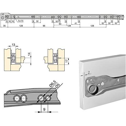 3019825 Guida-binario Con Cuscinetti A Rulli Per Cassetto, Grigio Metallizzato, 600 Mm, Set Di 5 - Foto 4