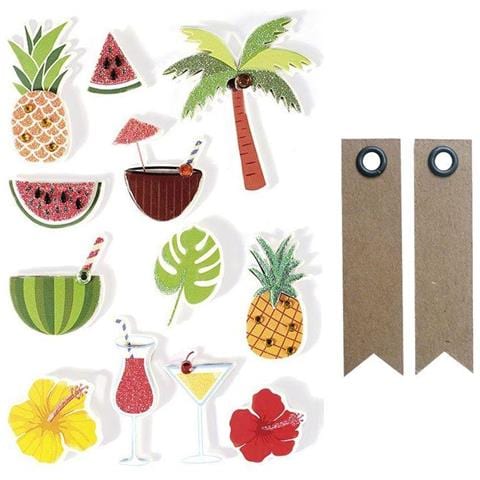 12 Adesivi 3d - Tropicale 5,5 Cm + 20 Etichette Kraft Con Gagliardetto - Foto 1