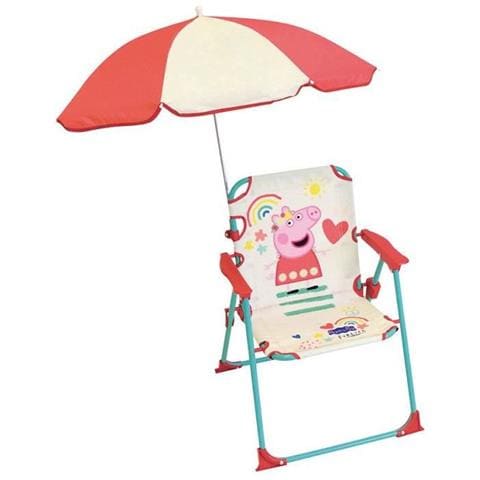 Peppa Pig Sedia Da Campeggio Pieghevole Con Ombrellone - H. 38,5 X L. 38,5 X P. 37,5 Cm + Ombrellone Ø 65 Cm - Per Bambini - Foto 1