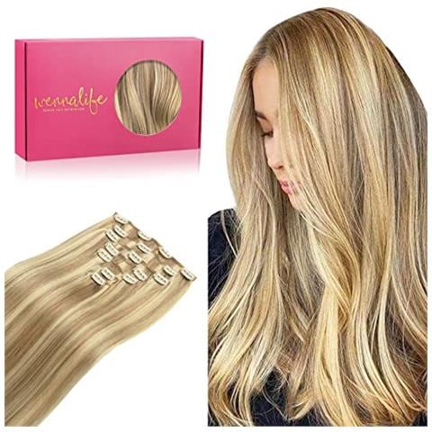 Clip Nelle Estensioni Dei Capelli Umani, 14 Pollici 120 G 7 Pezzi Biondo Chiaro Evidenziatore Biondo Dorato Estensioni Dei Capelli Clip Nelle Estensioni Dei Capelli Umani Remy Clip Nelle Estensioni Dei Capelli Veri Capelli Umani Doppia Trama - Foto 1
