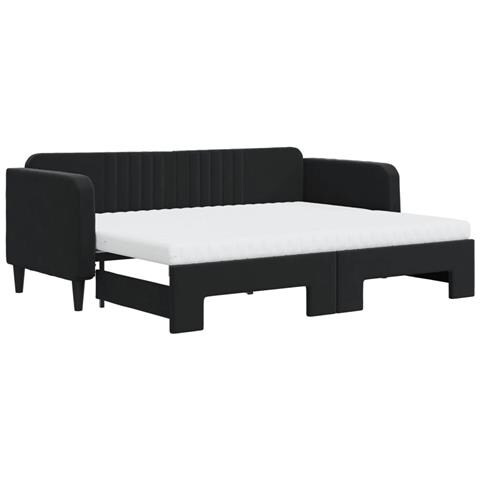 Divano Letto Estraibile Con Materassi Nero 80x200 Cm Velluto - Foto 1