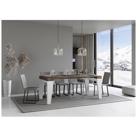 Consolle Allungabile 90x40/196 Cm Naxy Mix Small Piano Bianco Frassino - Noce /bianco Frassino - Foto 2