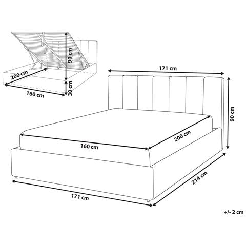 Letto Contenitore Tessuto Dreux 160 X 200 Cm Beige - Foto 2