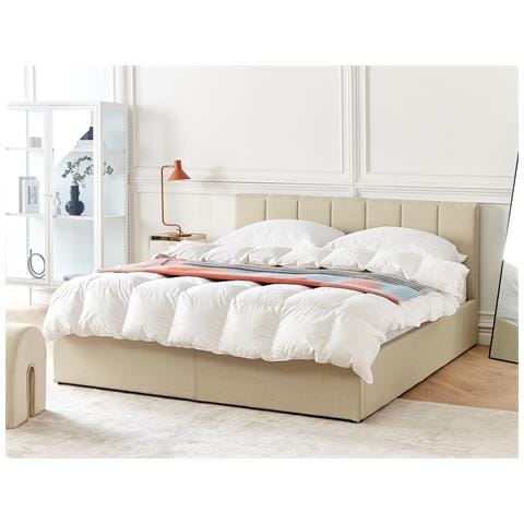 Letto Contenitore Tessuto Dreux 160 X 200 Cm Beige - Foto 1