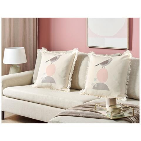 Set Di 2 Cuscini Wattle 60 X 60 Cm Beige Chiaro Trama Animale - Foto 1
