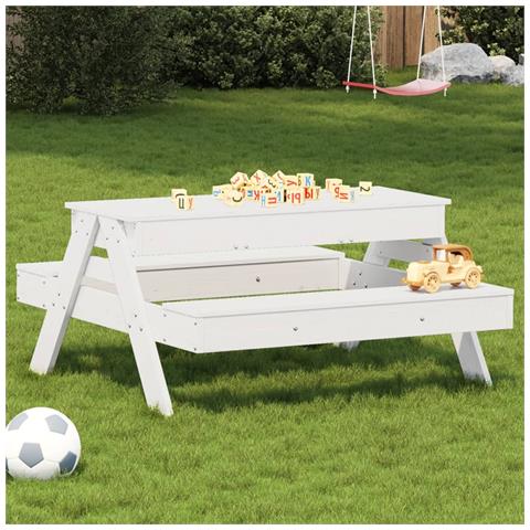 Tavolo Picnic Con Sabbiera Bambini Bianco Legno Massello Pino - Foto 2