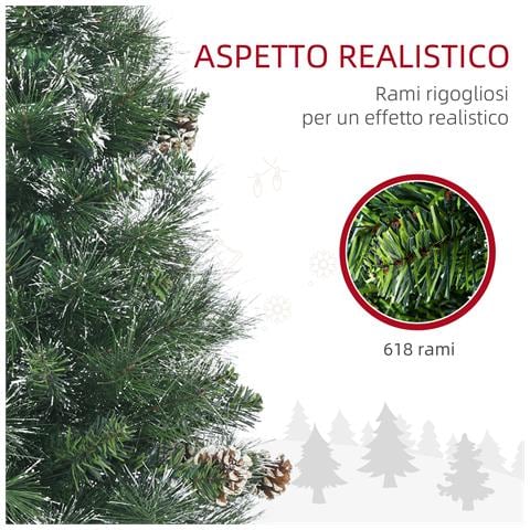 Albero Di Natale Artificiale Da 180cm Con Pigne, 618 Rami E Base In Metallo, Verde - Foto 6