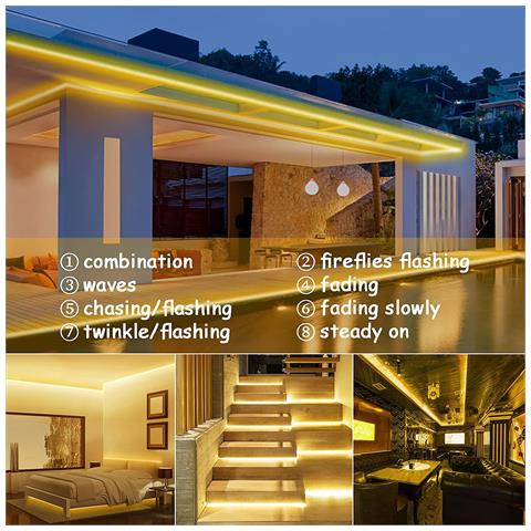 Striscia Di Luce Solare A Led Bianca Calda Con 8 Funzioni Di Illuminazione Per Balcone In Cortile Black 1 X 0.05 M - Foto 2