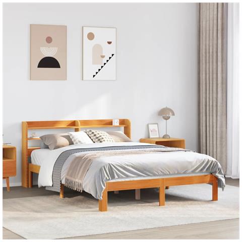 Letto Senza Materasso Marrone Cera 120x190 Cm In Legno Di Pino - Foto 1