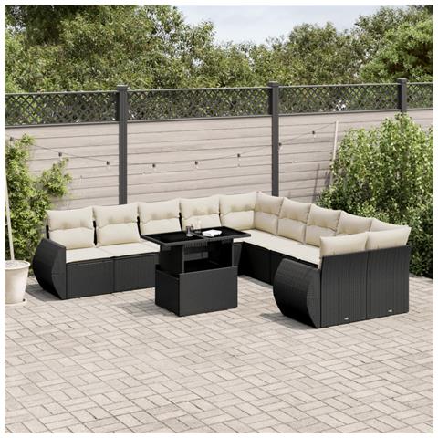 Set Divani Da Giardino 11 Pz Con Cuscini In Polyrattan Nero - Foto 1