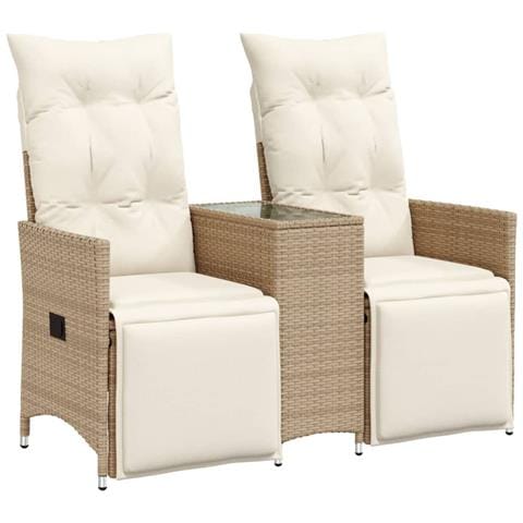 Divano Giardino Reclinabile 2 Posti Tavolino Beige Polyrattan - Foto 2