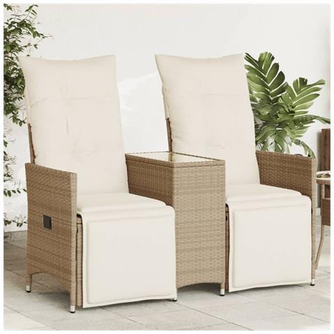 Divano Giardino Reclinabile 2 Posti Tavolino Beige Polyrattan - Foto 1