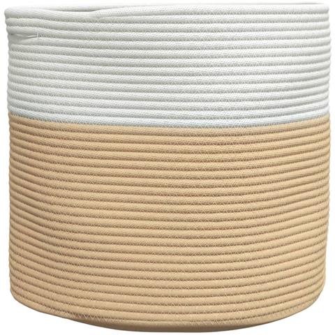 Cestino Portaoggetti Beige E Bianco 40x35 Cm In Cotone - Foto 2