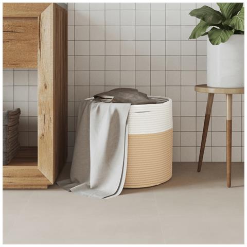 Cestino Portaoggetti Beige E Bianco 40x35 Cm In Cotone - Foto 3