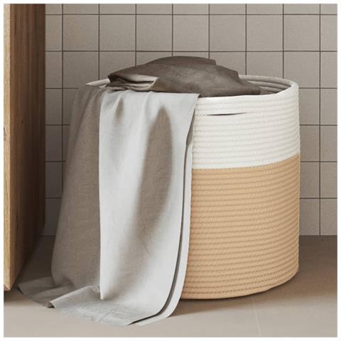 Cestino Portaoggetti Beige E Bianco 40x35 Cm In Cotone - Foto 1