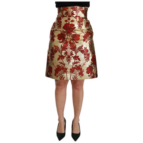 Minigonna A Vita Alta In Jacquard Floreale Dorato - It40-s - Foto 1