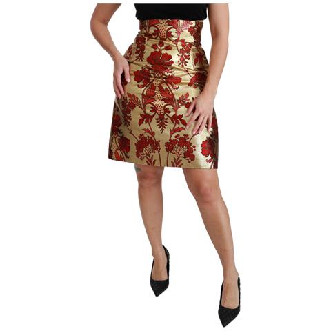 Minigonna A Vita Alta In Jacquard Floreale Dorato - It40-s - Foto 2