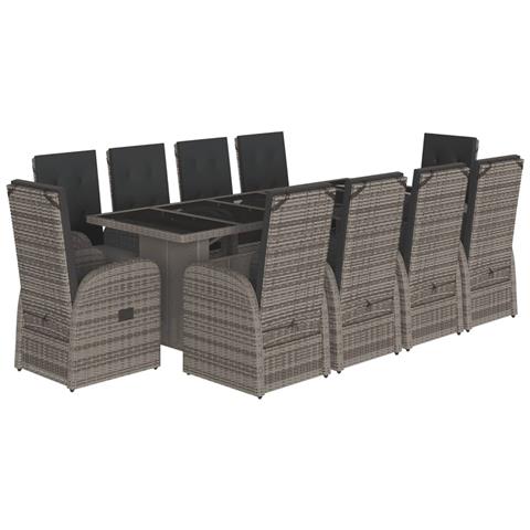Set da Pranzo da Giardino 11pz con Cuscini in Polyrattan Grigio - Foto 1