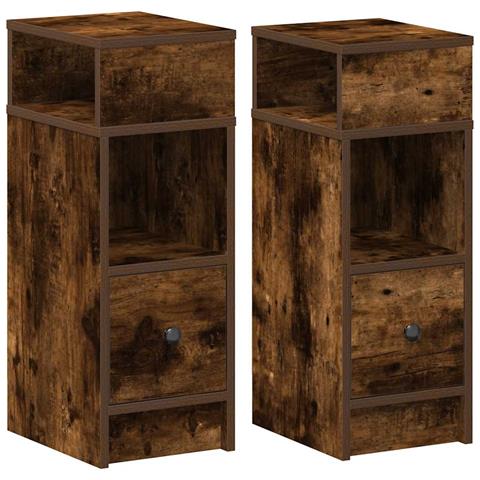 Comodini 2 Pz Con Cassetto Rovere Fumo 25x31x66 Cm - Foto 2