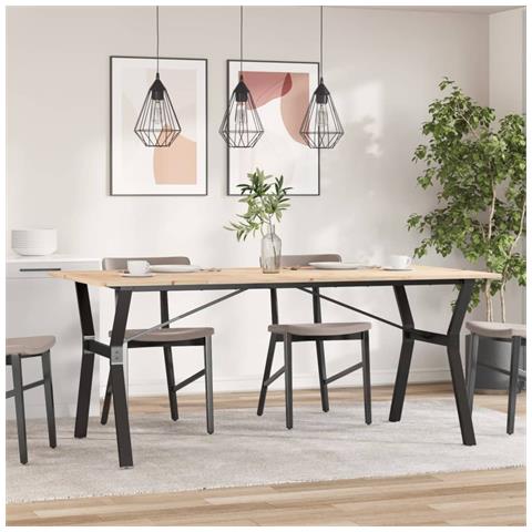 Tavolo Da Pranzo Telaio A Y 180x90x75 Cm Legno Pino E Acciaio - Foto 3