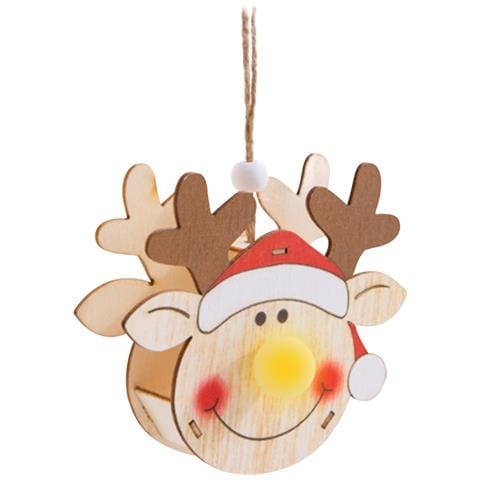 Pendente In Legno Decorazione Di Natale Illuminato A Led - Faccia Di Renna - Foto 1