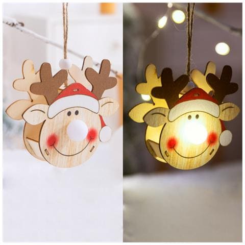 Pendente In Legno Decorazione Di Natale Illuminato A Led - Faccia Di Renna - Foto 2
