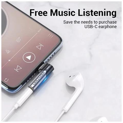 Adattatore Vention Bgwh0 Da Type-c A Jack 3,5mm Gaming, Angolo Retto 90â° Grey - Foto 2