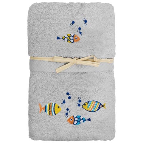 Set Asciugamano Copiola Salvietta Bagno Spugna 100% Cotone Pesciolini Colorati Copiola Grigio - Foto 1