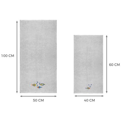 Set Asciugamano Copiola Salvietta Bagno Spugna 100% Cotone Pesciolini Colorati Copiola Grigio - Foto 4