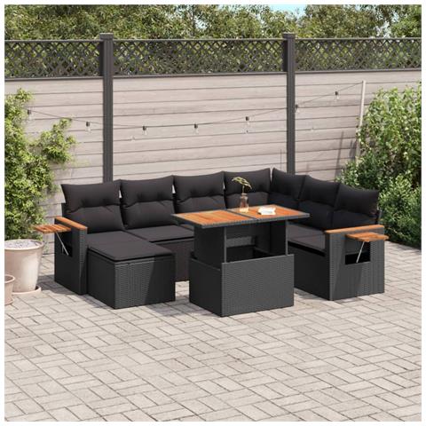 Lusso Casadino - Set Divani Da Giardino Con Cuscini 8 Pz Nero In Polyrattan - Foto 3