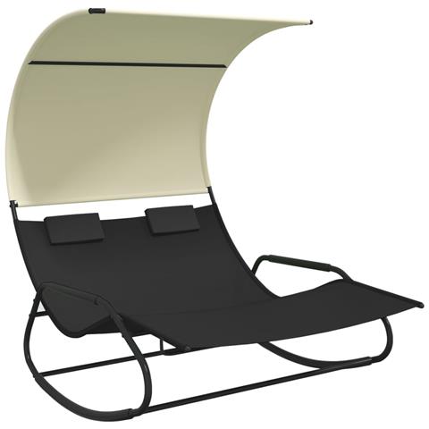 Lusso Casadino - Lettino Prendisole Doppio A Dondolo E Baldacchino Nero E Crema - Foto 1