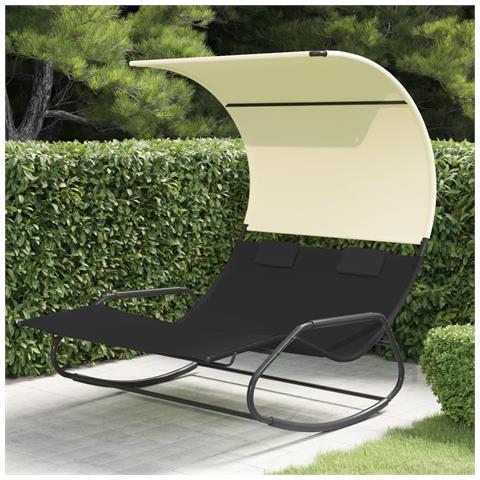 Lusso Casadino - Lettino Prendisole Doppio A Dondolo E Baldacchino Nero E Crema - Foto 6