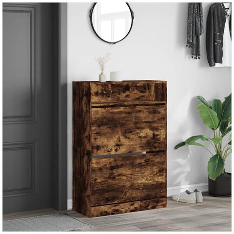 Scarpiera Con 2 Cassetti Ribaltabili Rovere Fumo 80x34x116 Cm - Foto 2