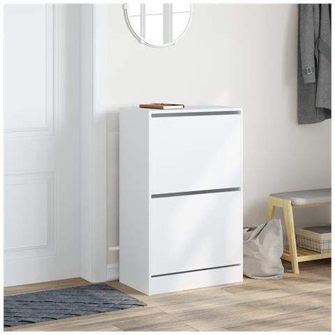 Lusso Casadino -  Scarpiera Bianca 60x34x96,5 Cm In Legno Multistrato - Foto 2