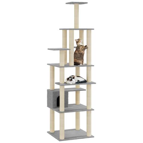 Lusso Casadino -  Albero Per Gatti Con Tiragraffi In Sisal Grigio Chiaro 183 Cm - Foto 2