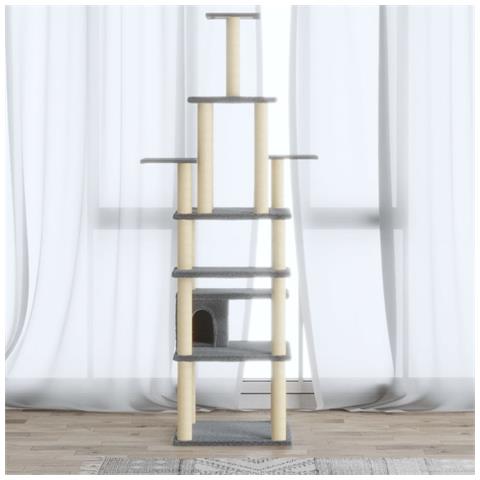 Lusso Casadino -  Albero Per Gatti Con Tiragraffi In Sisal Grigio Chiaro 183 Cm - Foto 8