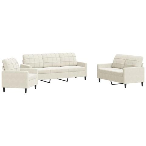 Set di Divani 3 pz con Cuscini Crema in Velluto - Foto 1