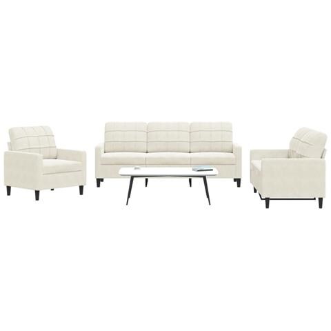 Set di Divani 3 pz con Cuscini Crema in Velluto - Foto 2