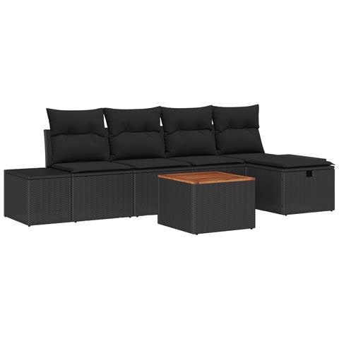 Set da Giardino 6 Pezzi con Cuscini Rattan Sintetico Nero - Foto 1