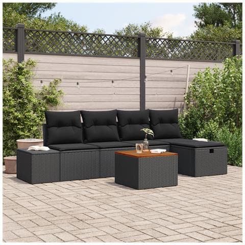 Set da Giardino 6 Pezzi con Cuscini Rattan Sintetico Nero - Foto 2