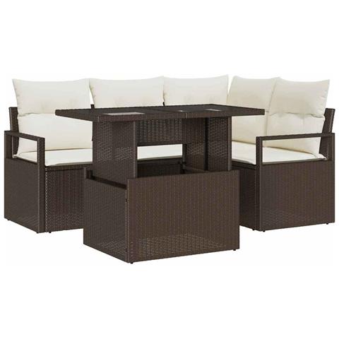 Set Divano da Giardino 5 Pezzi con Cuscini in Polyrattan Marrone, Divano da Giardino per 2 Persone con Cuscini in Polyrattan Marrone - Foto 1