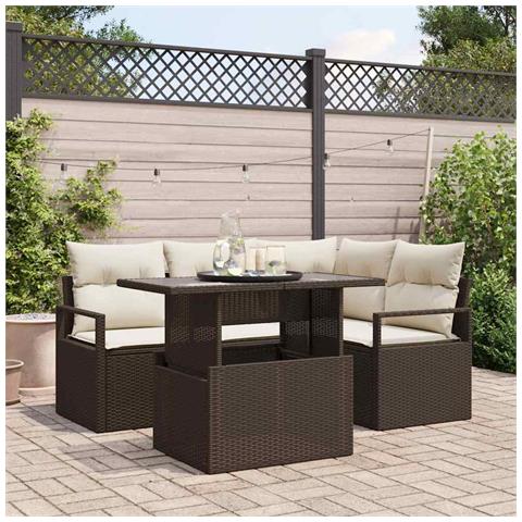 Set Divano da Giardino 5 Pezzi con Cuscini in Polyrattan Marrone, Divano da Giardino per 2 Persone con Cuscini in Polyrattan Marrone - Foto 2