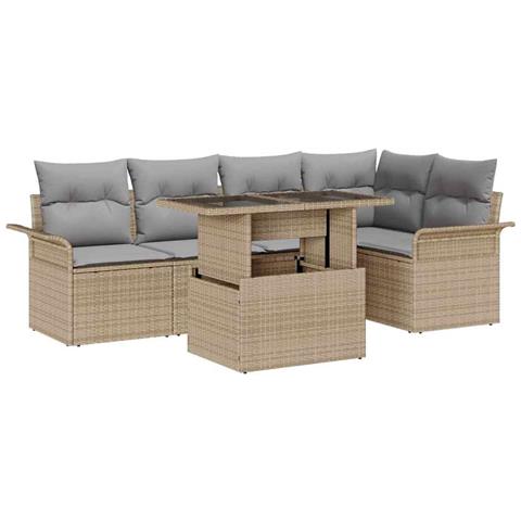 Set Divano da Giardino di 6 Pezzi con Cuscini Beige Rattan - Foto 1