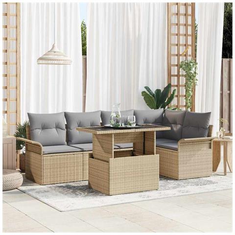 Set Divano da Giardino di 6 Pezzi con Cuscini Beige Rattan - Foto 2