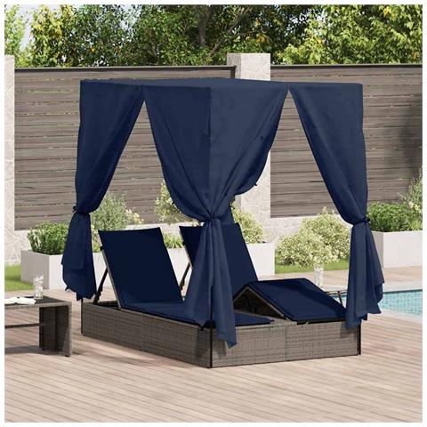 Lettino da sole doppio Set di 2 Grigio e blu navy Rattan Grande - Foto 2