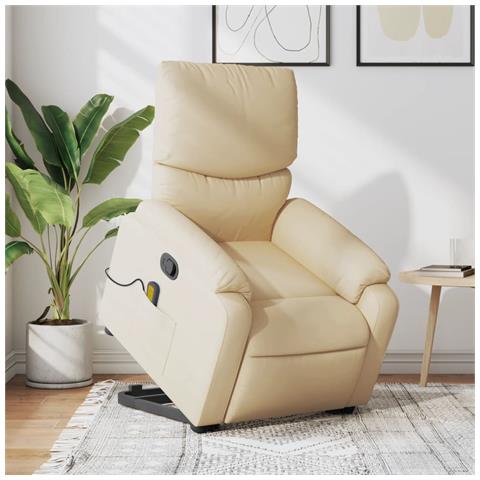 Poltrona Alzapersona Massaggiante Reclinabile Crema in Tessuto - Foto 2