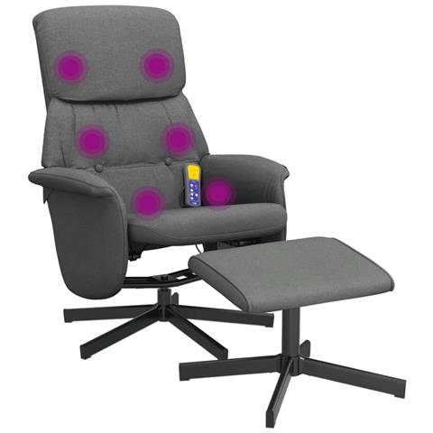 Poltrona Reclinabile Massaggio Poggiapiedi Grigio Scuro Tessuto - Foto 1
