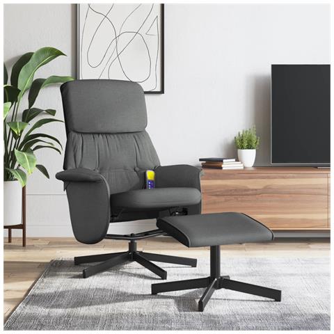 Poltrona Reclinabile Massaggio Poggiapiedi Grigio Scuro Tessuto - Foto 2