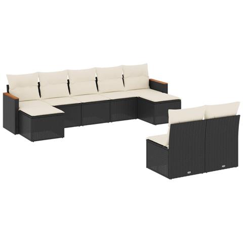 Set Divani da Giardino 9 pz con Cuscini Nero in Polyrattan - Foto 1
